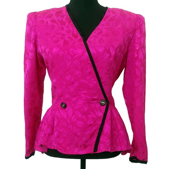 Vintage 80s 100% Silk Patterned Silk Peplum Top